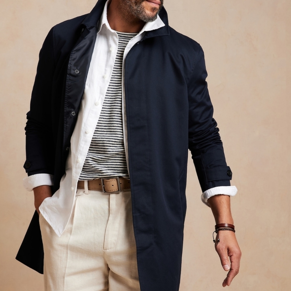 Banana Republic Navy Men's Medium Jacket (Trench/Raincoat)